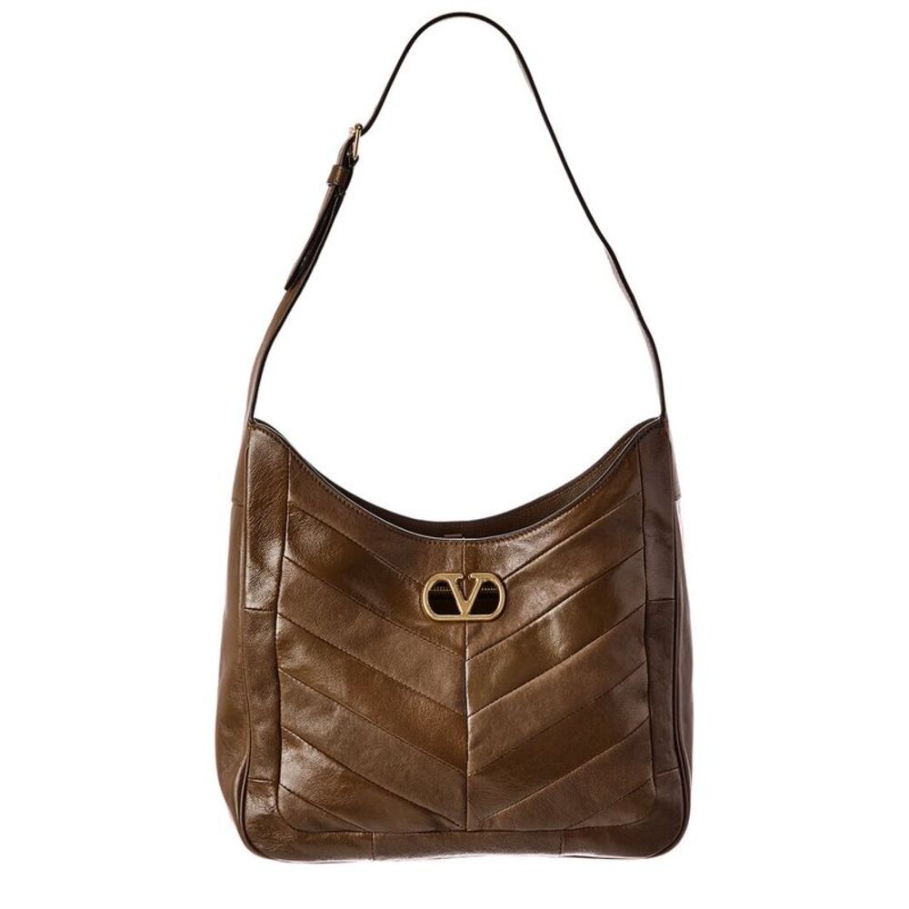 Valentino Vlogo Signature Leather Shoulder Bag, Brown